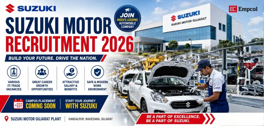 Suzuki Motor Recruitment 2026: Open Campus Placement for ITI Freshers, Salary ₹28,300 Suzuki Motor Recruitment 2026: Open Campus Placement for ITI Freshers, Salary ₹28,300
